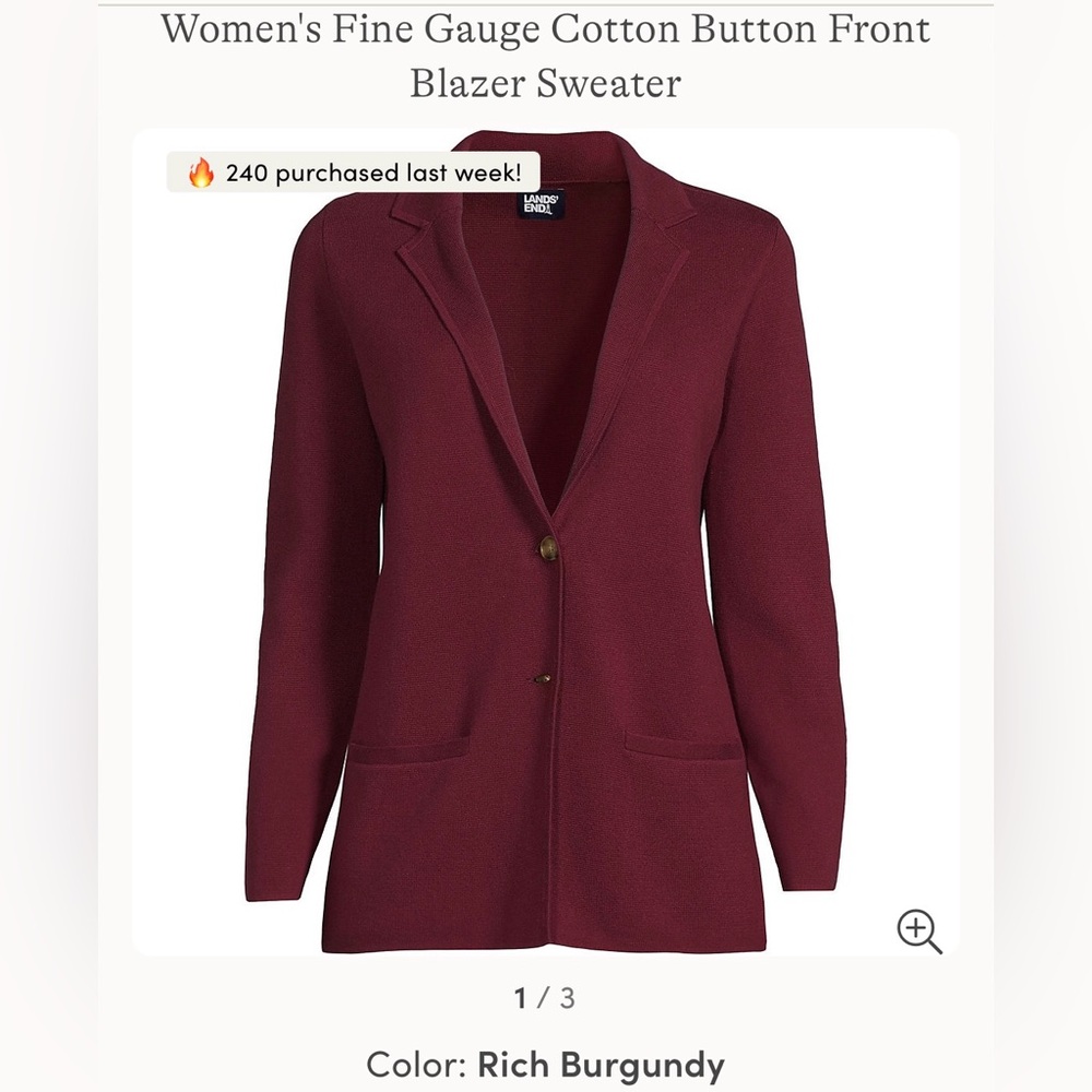Land’s End Women's Fine Gauge Cotton Button Front Blazer Sweater (XL)